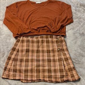 Beautees Brown and Cream Skater Mini Set for Casual Wear